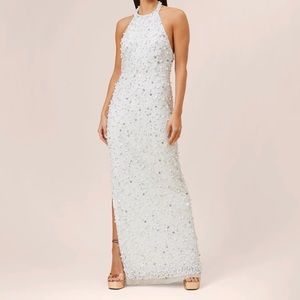 White Sequins /Pearl Halter Gown